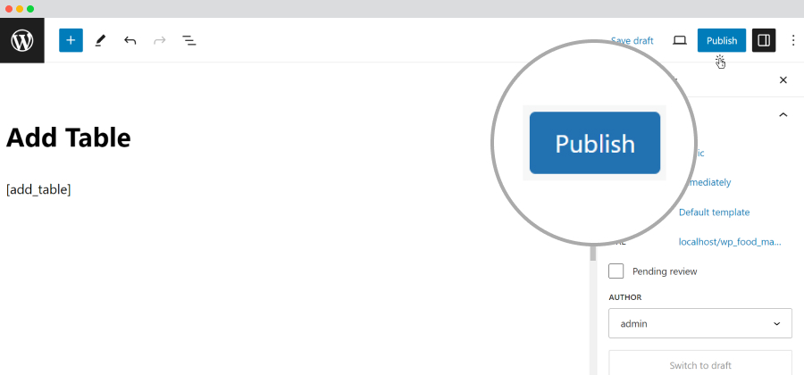 Pages-Add New Pages-Add Table-Publish